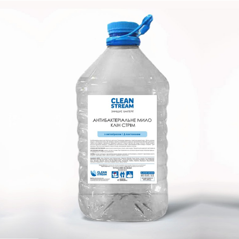 Мило рідке КЛІН СТРІМ з октопіроксом і Д-пантенолом, антибактеріальне, 5 л